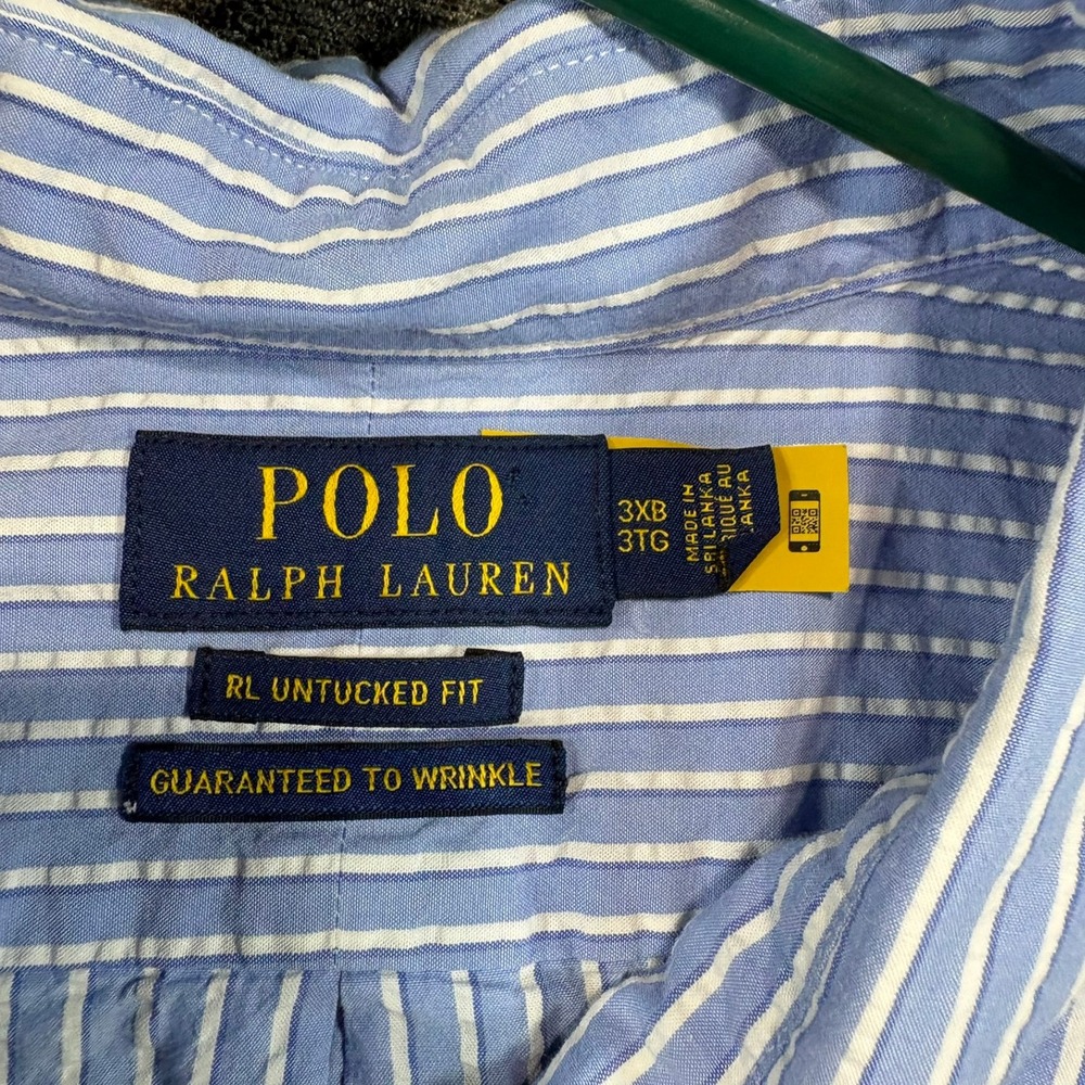 Polo Ralph Lauren Button Down Shirt Mens 3XB Blue White Striped Untucked Fit - Picture 4 of 10